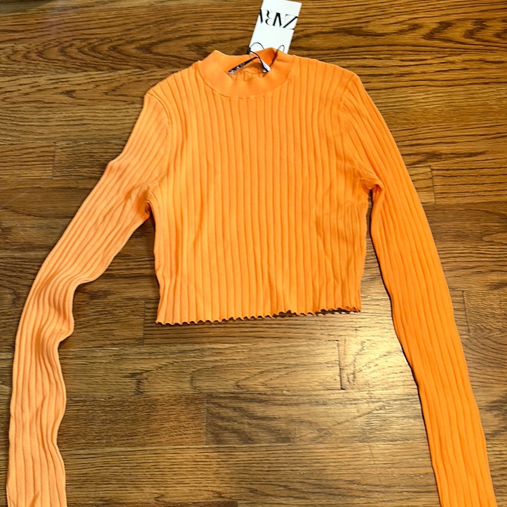 Mockneck Orange Long Sleeve Crop top